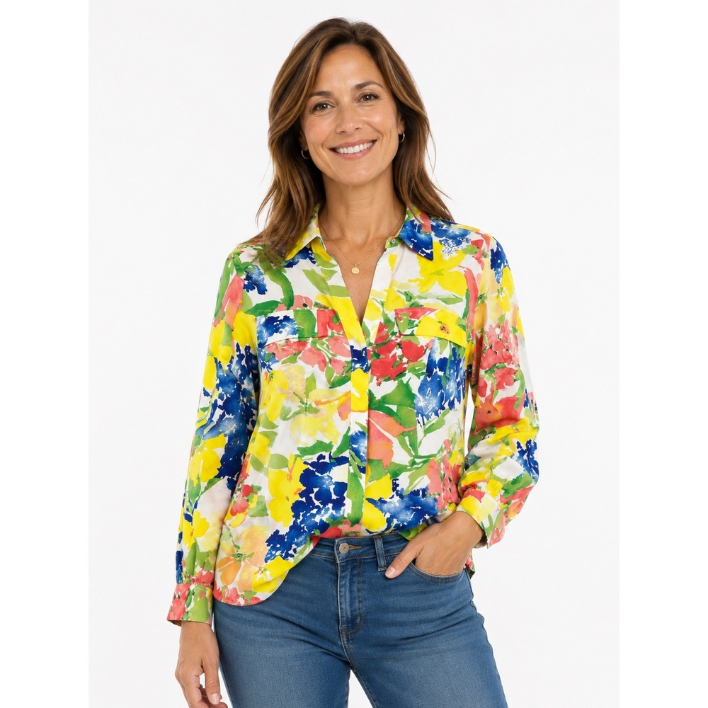 White House Black‎ Market Outlet Floral Button Down Blouse Small Artsy